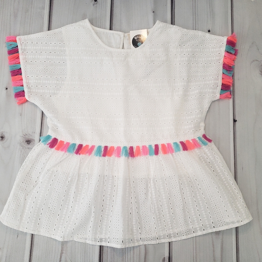 NWT, Small, White Eyelet Babydoll Top w/ Tassels